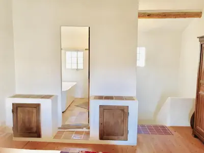 a bathroom with a mirror and a sink at la bonbonniere - Townhouse Saint-Saturnin-lès-Apt in Saint-Saturnin-les-Apt