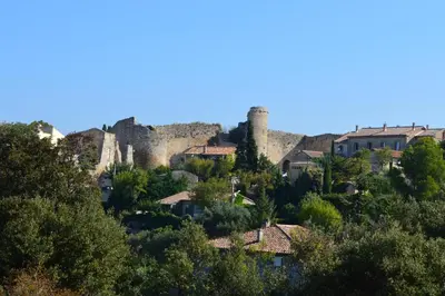 a town on a hill with a castle at Gîte du Jardin des Espuys in Venasque