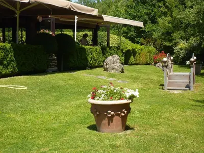 a planter filled with flowers in a yard at Mas De La Senancole & Spa in Gordes