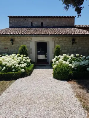 a building with a bunch of white bushes at Les Néfliers chambre d'hôtes in Céreste