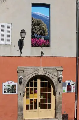a building with a picture of a tree over a door at Hôtel du Fiacre in Carpentras