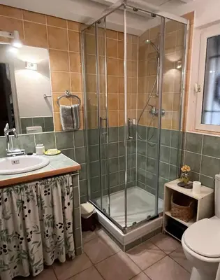 a bathroom with a shower and a sink at L'Atelier de Maia in Mormoiron