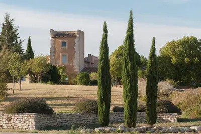 a group of trees in front of a building at Mas De La Tour in Gargas