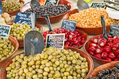 a display of different types of fruits and vegetables at Holiday Home near Mont Ventoux Ski Resort in Bédoin