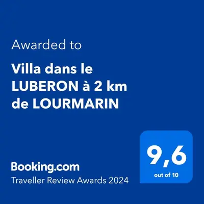 a screenshot of a phone with the text awarded to villa clans lelez l at Villa dans le LUBERON à 2 km de LOURMARIN in Lauris