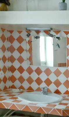 a bathroom with a sink and a mirror at Charmante villa à Dauphin avec piscine privée et jardin in Dauphin
