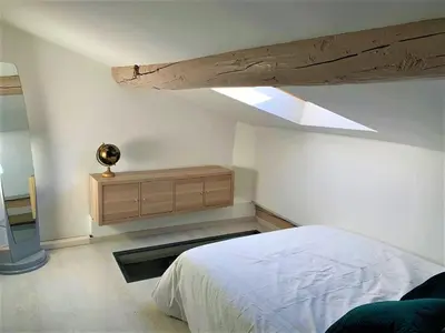 a bedroom with a white bed and a skylight at LE FOCH in Aix-en-Provence