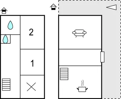 two diagrams of an empty room with two columns at 2 Bedroom Beautiful Home In Avignon in Avignon