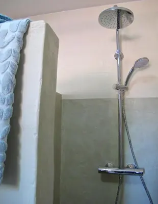 a shower with a shower head in a bathroom at les Lauriers in Caromb