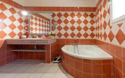 a bathroom with a tub and a mirror at La Rose Des Vents in Modène