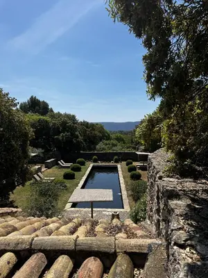 a swimming pool in the middle of a garden at Le Mas de Béthel in Gordes