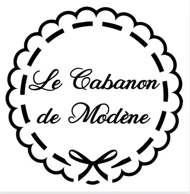 a black and white circle frame with the words he academy de moore at Le Cabanon de Modène version 2021 nature in Modène