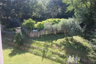 an aerial view of a garden with trees and a fence at les lauriers de Joelle in Peyrolles-en-Provence