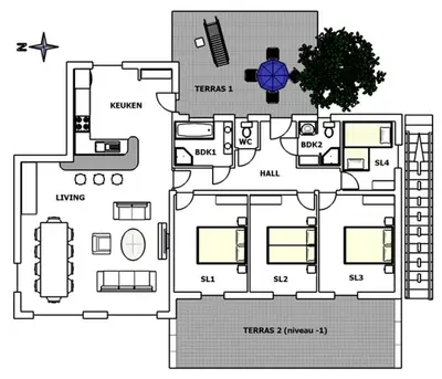a floor plan of a house at Mas d'Olea - heated swimming pool - airco - 14pers in Lauris