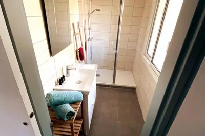 a bathroom with a sink and a shower at Appartement T2 Cosy sur Aix in Aix-en-Provence
