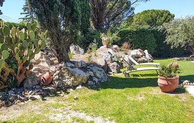 a garden with a bench and a cactus at Cozy Home In Cabannes With Wifi in Cabannes