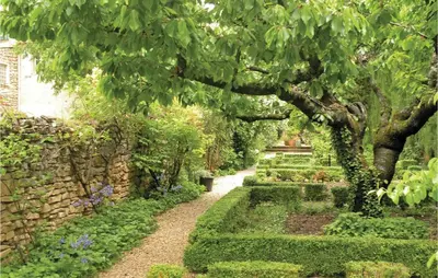 a garden with a tree and a stone wall at Nice Home In St Didier With Kitchen in Saint-Didier