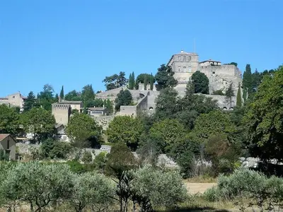 a castle on top of a hill with trees at Holiday Home in Pertuis with Private Pool in Pertuis