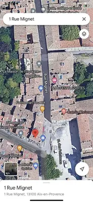 a map of a street with roads and buildings at Le Petit Marius in Aix-en-Provence