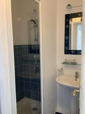 a bathroom with a shower and a sink at Les Oliviers in Mallemort