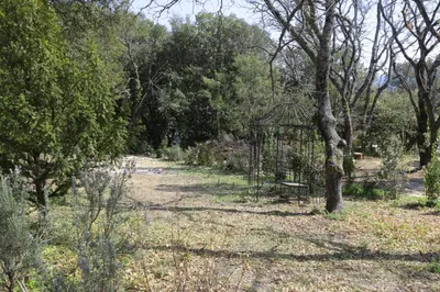a park with a bench in the middle of a forest at LUBERON DES ARTISTES 2 in Apt