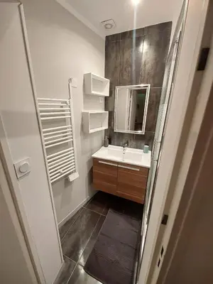 a bathroom with a sink and a mirror at Le Mistralet in Salon-de-Provence