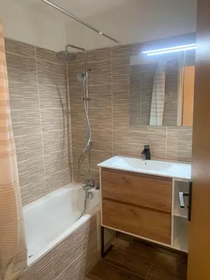a bathroom with a tub and a sink and a shower at Plein centre ville Appartement in Salon-de-Provence