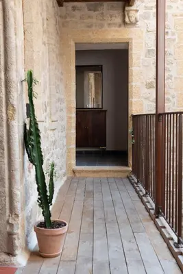 a cactus in a pot sitting on a porch at La Maison d'en Bas des Seigneurs in Cucuron