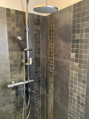 a shower with a shower head in a bathroom at Les Moineaux in Rustrel