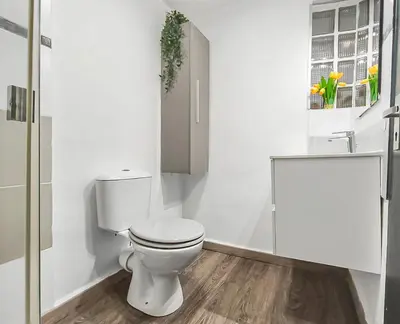 a white bathroom with a toilet and a sink at Les Amandiers - L'Isle d'Or in LʼIsle-sur-la-Sorgue