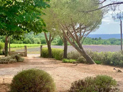 a dirt path with trees and a field in the background at Villa avec Piscine et Vues Imprenables in Villars