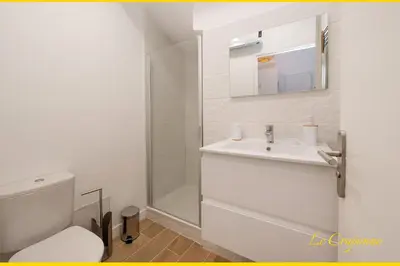 a bathroom with a toilet and a sink and a shower at Le Craponne - Magnifique appartement cours principal plein centre avec parking in Salon-de-Provence