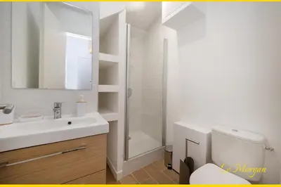 a bathroom with a sink and a shower and a toilet at Le Morgan - Magnifique appartement cours principal plein centre avec parking in Salon-de-Provence