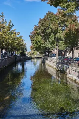 a river with trees on the side of it at Studio3 proche Quai Rouget in LʼIsle-sur-la-Sorgue