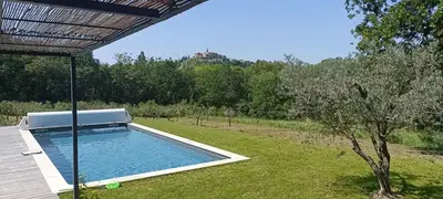 a swimming pool in a field with a tree at Villa des Mattes - Superbe maison de famille 15 couchages in Crillon-le-Brave
