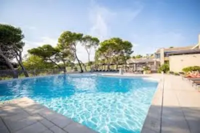 a large blue swimming pool with trees in the background at Escale détente - Résidence 4* au sein d'un Golf in Saumane-de-Vaucluse