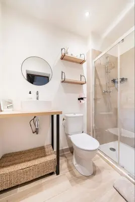 a bathroom with a toilet and a shower at Le Bonheur -studio terrasse centre-ville - in LʼIsle-sur-la-Sorgue