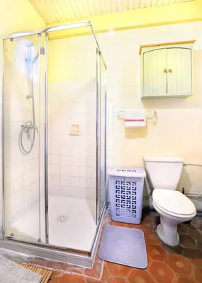 a bathroom with a shower and a toilet at La Cerisaie, maison spacieuse en Lubéron in Saint-Martin-de-Castillon