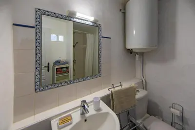 a bathroom with a sink and a mirror and a toilet at Gites Provence et Nature - Ambiance familiale et conviviale en Luberon in Cabrières-dʼAvignon