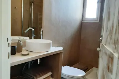 a bathroom with a sink and a toilet at Vue imprenable sur la Sorgue in LʼIsle-sur-la-Sorgue