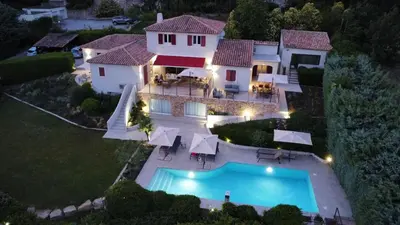 an aerial view of a house with a swimming pool at The View Aix-en-Provence in Aix-en-Provence