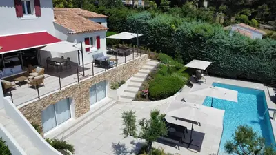 an aerial view of a villa with a swimming pool at The View Aix-en-Provence in Aix-en-Provence