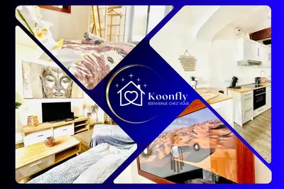 a room with a bedroom with a bed and a kitchen at *Le Sahara*Hyper Centre*Wifi* in Salon-de-Provence