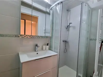 a bathroom with a sink and a shower at T2 Centre Historique Rénové in Aix-en-Provence