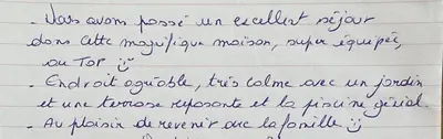 a piece of handwriting on a piece of paper at Magnifique villa -piscine privée vue Mont Ventoux in Malemort-du-Comtat